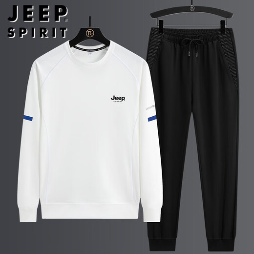 
JEEP SPIRIT Jeep Sweater Men's Set Long Sleeve Men's Spring and Autumn Casual Versatile Fashion Printing Fashion Brand Large Size Loose H673 Blue (Three-piece Set) 5XL