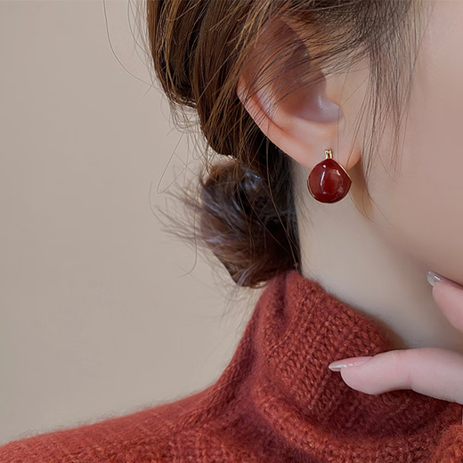 Idel 2025 New Year Style Red Bean Geometric Earrings for Women Korean Style Versatile Earrings Earrings Birthday Gifts for Best Friends Red Bean Earrings E0085