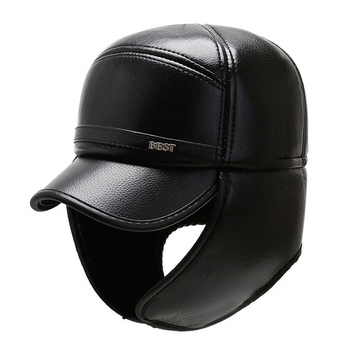 Ruoxi Yuhan elderly hat men's winter velvet warm leather hat for middle-aged and elderly people thickened ear protection outdoor cold-proof casual old hat black one size fits all 58-59 head circumference