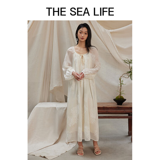 THE SEA LIFE欧海一生 连衣裙女2024夏季新款浪漫感优雅舒适连衣裙Y16803-1 云白色 M