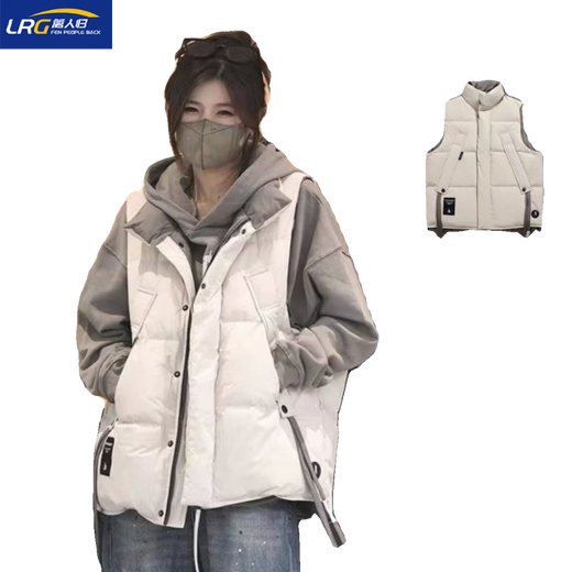 Li Rengui Vest for Men and Women Same Style Spring and Autumn New Stand Collar Loose Sleeveless Thickened Jacket Men's Matching Velvet Hooded Sweatshirt Plus Velvet Apricot Vest + Black Hooded Sweatshirt XL