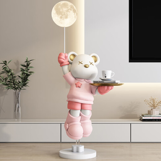 Chenyu Light Luxury Violent Bear Living Room Large Floor-standing Decoration TV Cabinet Next to Sofa Home Decorations Move-in New Home Gift Height 133cm Violent Bear Pink