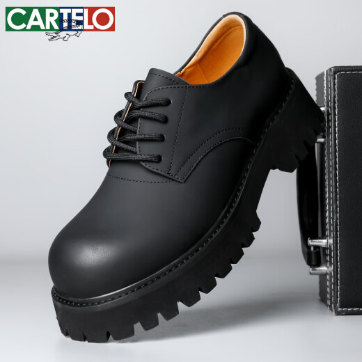 
CARTELO British men's casual leather shoes breathable soft cowhide derby shoes round toe thick sole business leather shoes men 9930 black 41