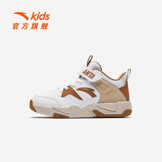 
Anta children's sneakers for men and women's children's shoes 2025 spring and summer new Velcro high-top wear-resistant scale basketball shoes Snowflake white/latte khaki/tangle brown 9901-2 30