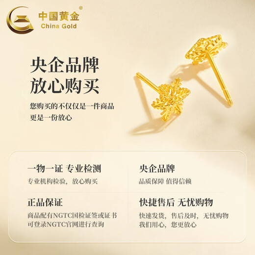 CHINA GOLD Little Snowflake Gold Earrings Women's Niche Jewelry Pure Gold Earrings Holiday Birthday Gifts for Wife and Girlfriend Jingsuda-Snowflake Earrings One Pair + Brand Gift Box About 0.8g
