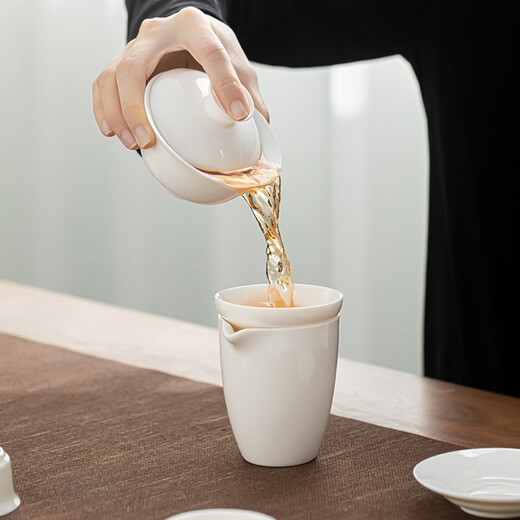 SUSHI CERAMICS Kung Fu Tea Set Dehua Mutton Fat Jade White Porcelain Cover Bowl Teapot Tea Washer Tea Can High-end Mid-Autumn Souvenir