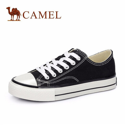 Camel (CAMEL) women's popular classic round toe lace-up flat canvas shoes A93571605 black 38