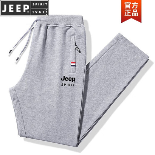 JEEP cotton casual pants 2024 new men and women couple wear spring and autumn loose running sports straight trousers dark gray (legged style) 2XL 130-145Jin Jin is equal to 0.5 kg