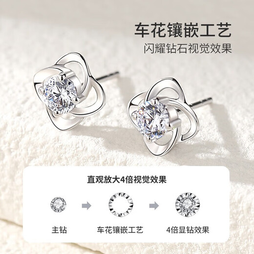 EothPT950 Platinum Diamond Four-leaf Clover Earrings for Women Platinum Earrings and Ear Accessories Valentine's Day Birthday Gift for Girlfriend PT950 Platinum Diamond Four-leaf Clover Earrings + Certificate
