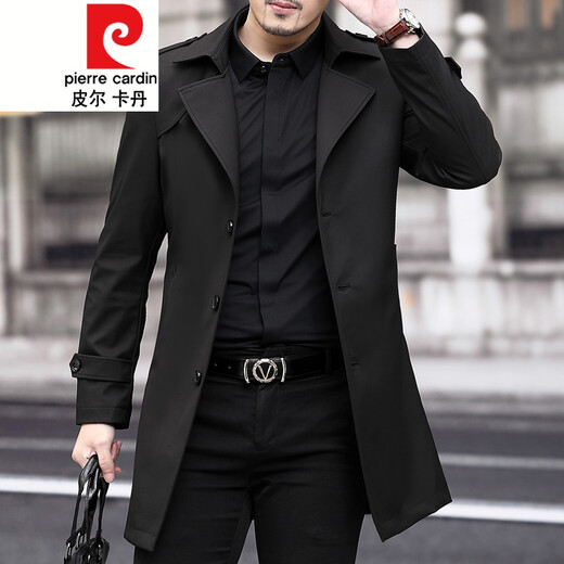 Pierre Cardin Herren-Windbreaker mit Revers, mittellang, für Herren, 2021, Frühjahr, neues mittleres Alter, große Größe, Business-Casual, Frühling und Herbst, britische Strickjacke, Schwarz, 170/M