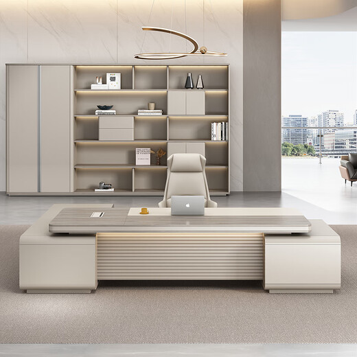 Chengyu boss desk office desk simple modern light luxury leadership office desk and chair combination president executive desk 2.2m double side cabinet + 2.4m background cabinet + boss chair