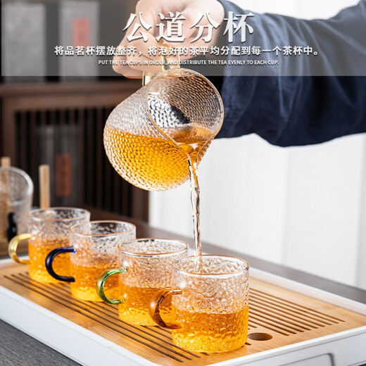 Zhengyang glass tea set set for home small set of Kung Fu tea cups simple transparent black tea tea set office living room tea elegant pot (dragon cup/six colors) cup holder + rectangular (striped) white