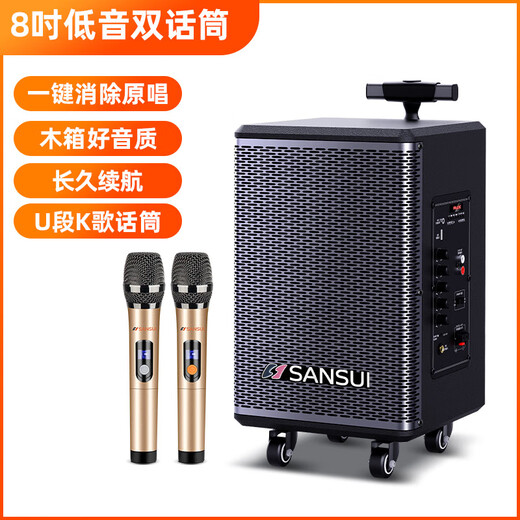 SANSUI Square Dance Smart Audio 8-inch Subwoofer Mobile Outdoor Karaoke Trolley Speaker Wireless Microphone Stall Speaker TE06 Electric Acoustic Guitar Folk Instrument Speaker