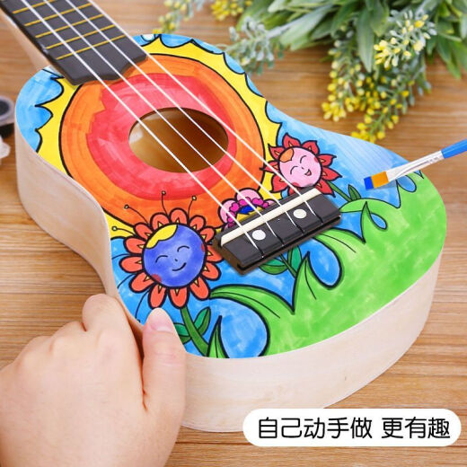 蒲恋吉他尤克里里diy手工材料包小入门初学儿童乐器卡通彩绘小吉他 21圆形 小吉他(尤克里里)一把