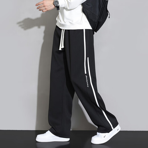 顶峰保罗（Dingfengbaoluo）裤子男士垂感直筒休闲长裤宽松春夏季阔腿运动2356黑色L