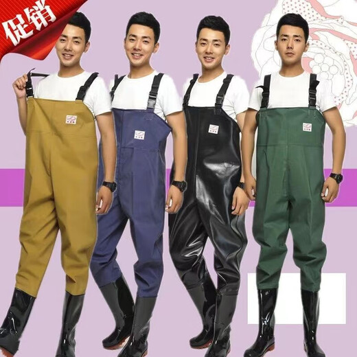 HHONGSHIYU waders, half-length rain pants, waterproof clothes for men, fishing one-piece, full-body fishing leather crotch pants, thickened rain boots, extra thick black leather pattern half-length 110 silk, shoe size 42