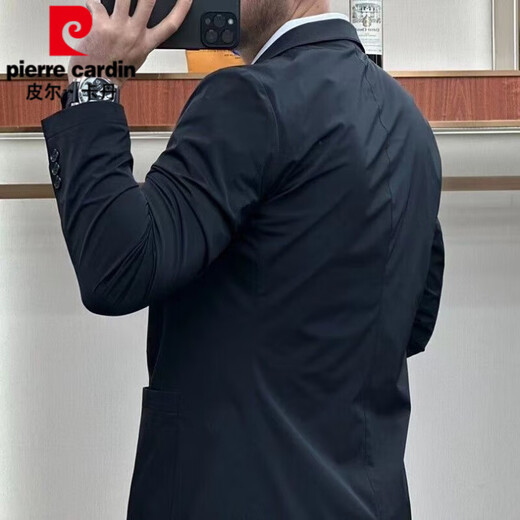 皮尔卡丹（pierre cardin）2025春秋新款男士商务休闲轻薄西服时尚英伦纯色西装外套气质 黑色 M 【建议90-110斤】