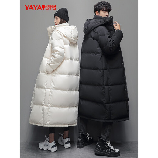 鸭鸭（YAYA）反季羽绒服男女同款冬季长款过膝加长加厚情侣款极寒外套新国标D 黑色-男 2XL /175
