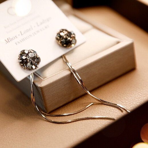 Idel's high-end gray diamond ball earrings, tassel long cold style earrings, 2025 new trendy light luxury high-end earrings, little fairy earrings E1912