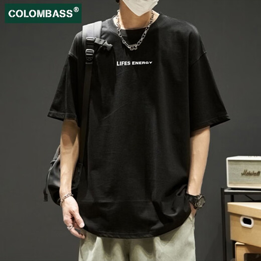 Colombass Pure Cotton Kurzärärt-T-Shirt für Männer im Sommer Japaner loser INS Trendy Brandbrief drucken Männer lässig schwere, halbärmelige T-Shirt Green (Combed Cotton Upgrade-Version) L/175 (Empfohlen 125-145jin [Jin gleich 0,5 kg]))