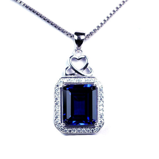 DRJEFUN rectangular tanzanite sapphire pendant necklace, women's blue tanzanite necklace set with diamonds and silver jewelry, rose gold (main stone 10X12mm) with chain