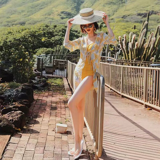 Shiguangli 2-piece swimsuit with cover-up for women, slightly fat girl, covering the flesh, seaside resort hot spring swimsuit, slimming, pure desire two-piece swimsuit for women [recommended 80-110]