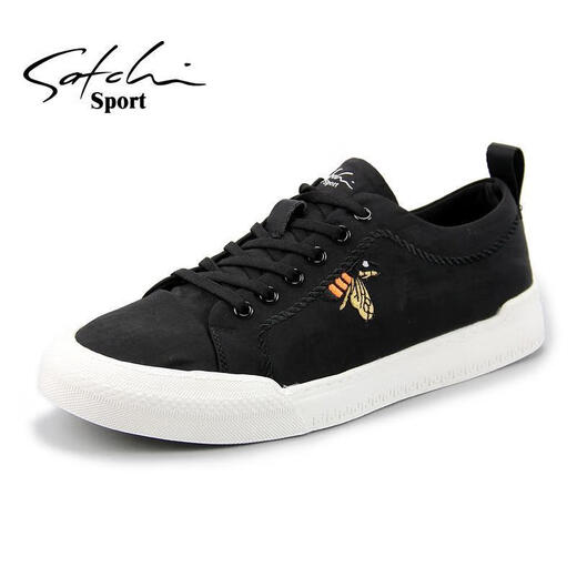 Shachi sports canvas shoes men's autumn casual shoes embroidered soft sole breathable lightweight trendy lace-up shoes men black S1231032A 42