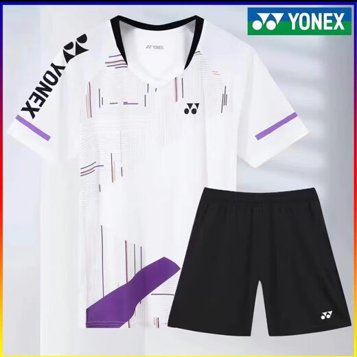 2025 new spring badminton suit men and women short-sleeved competition suit set quick-drying breathable sports competition training suit 7028 blue men's suit 2XL