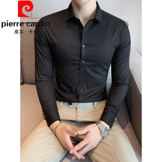 Pierre Cardin Markless Shirt Herren Langsamer schlanker elastischer Frühjahr und Herbst neuer Stil Eisenfreier Geschäftslebenszeitshemd-Hemd-Hemd-Hemd-Strick-2xl (140-155jin [Jin gleich 0,5 kg]))