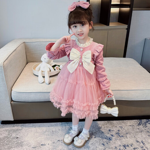 G.duck little yellow duck children's clothing girls' dress autumn and winter velvet children's princess dress small and medium-sized children's fashionable bow skirt burgundy size 100 recommended 2~3 years old 90-100cm cm