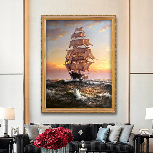 
Emperor Flag Sailing Nautical Chart Pure Hand-painted Oil Painting European Decorative Painting Entrance Entrance Entrance Entrance Hallway Aisle Hanging Painting Office Mural 692 Gold Solid Wood Frame 110X200