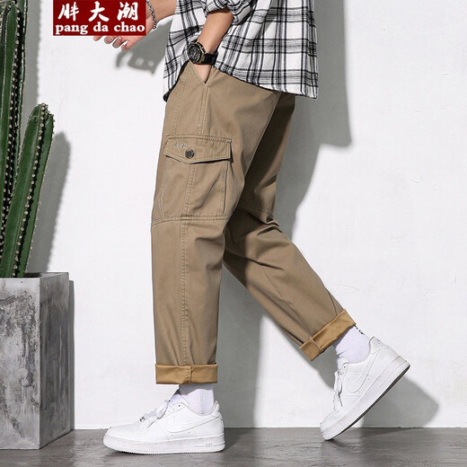 胖大潮休闲裤男宽松加肥加大工装裤特大码户外运动裤胖子直筒男士长裤 831军绿色/常规款 3XL 170-190斤