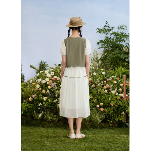 Zihan (ZIHAN) Zihan dress vest two-piece set for women summer forest style vest mid-length skirt suit mid-bottom green checkered M