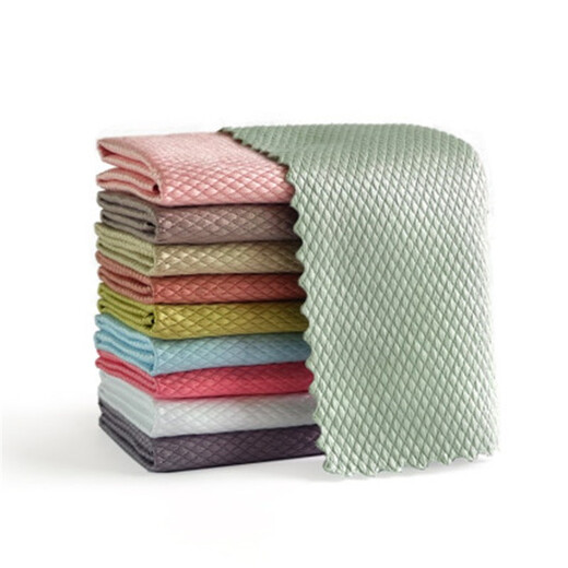 Glass towel is not easy to shed and does not leave water stains. Glass fish scale rag is a household cleaning cloth. Slim and elegant fish scale grid plain color 10 pieces (30*40cm) simple package