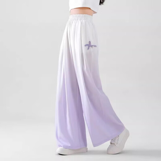 
I.KARNOW girls' pants summer thin 2025 new children's Chinese style Chinese style ice silk wide-leg pants large children's summer mosquito-proof pants 15117 gradient purple + 9922 white [set] 120