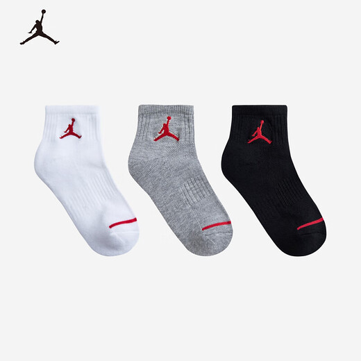 Jordan Nike children's clothing boys and girls sports socks AJ mid-length socks 3 pairs JD2433092 Rock Ridge Gray 5/7