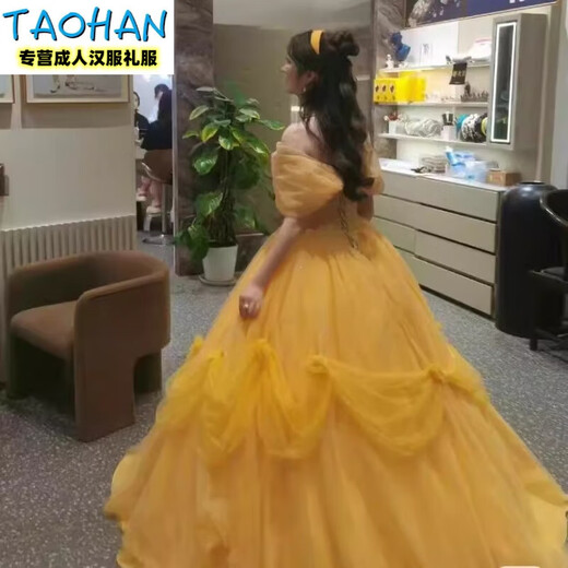 TAO HAN yellow evening dress for women 2024 new high-end light luxury princess Belle same wedding dress French fairy forest yellow S