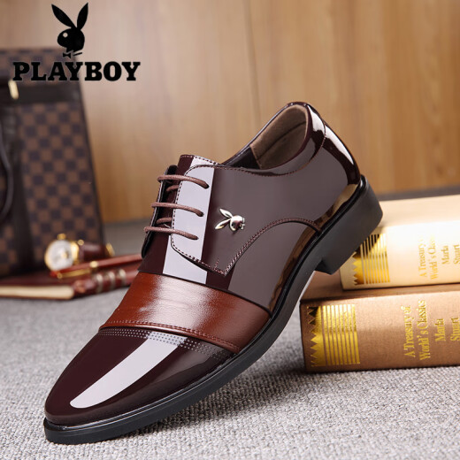 Playboy (Playboy Icon) Playboy Lederschuhe für Männer im Herbst Neue echte Ledergeschäft formelle Kleidung für Männer verheiratet Bräutigam Spitz