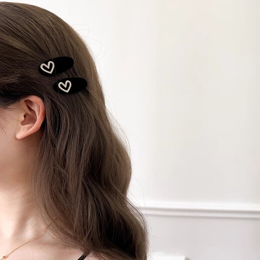 Bai Shilin's small and exquisite mini love hairpin for women, flocked side duckbill clip, high-end rhinestone one-word clip, hairpin, black pair