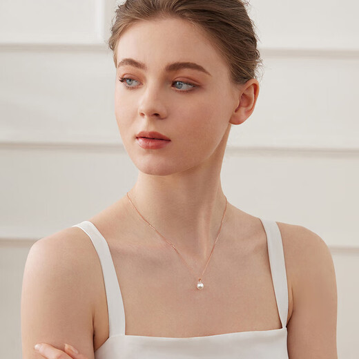 Tahitian 18K gold akoya pearl pendant 8.5-9mm set with diamonds round high-gloss seawater pearl necklace neck jewelry