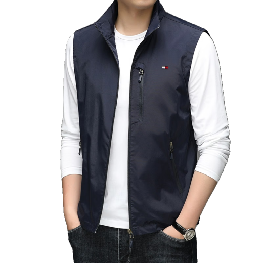 Tommybull American Tommy Tommy Men's Autumn and Winter Jacket Vest Versátil Versátil Versatil Vests Collar de pie Collar de pie Azul 686 L [Peso sugerido 130-145 Jin [Jin equivale a 0.5 kg]]]