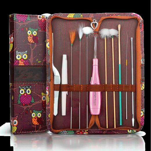 Zhongfuyuan Ear picking tool set goose feather stick ear cleaner with lamp ear digging spoon children's luminous ear spoon visual ear cleaner flower bag sound needle set + headlight + ear expander + air blow + luminous ear spoon