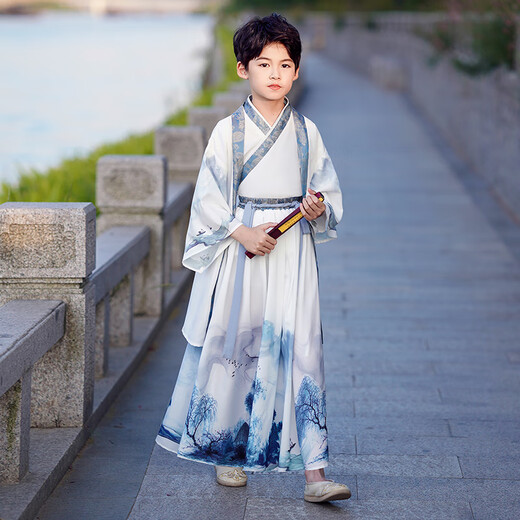 Annie Youer Boy Hanfu Estilo chino Young Master Young Master Autumn Clother's Anciente disfraz de niños guapo Student Study Chinese Study Gray 150