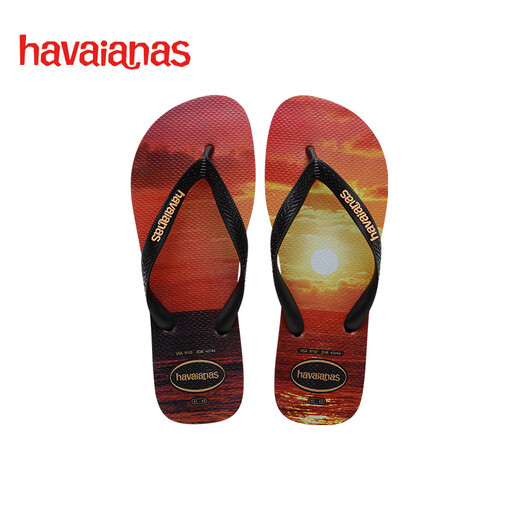 havaianas Hype III beach men's flip flops summer seaside outdoor casual slippers can be worn outside 6196-Black/Peach 43-44 Brazilian code