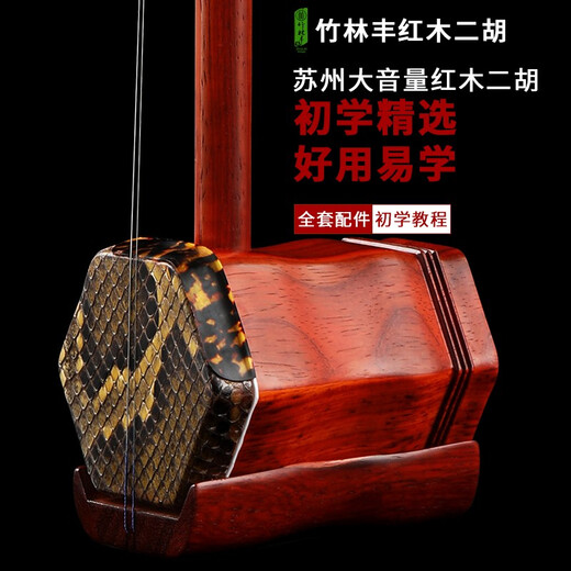 竹林丰红木二胡 蟒皮六方儿童成人初学者专业演奏级考级民族管弦乐器 【红木】素面款＋精致琴盒+配件