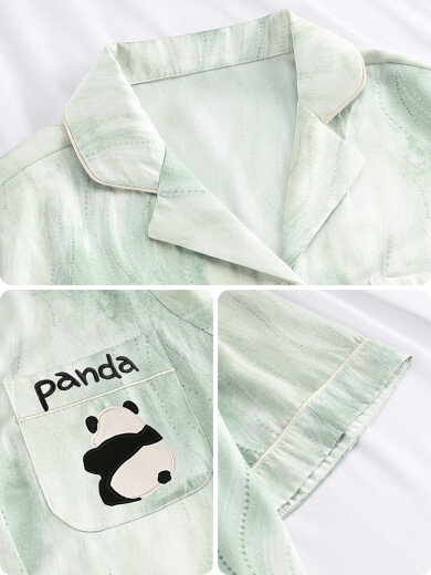 Shihua Lane puede usar menta Pandá verde Panda Pajamas Summer Seda de seda de altura corta de altura corta Summer Tenario delgada Conjunto de ropa para el hogar 3897 m