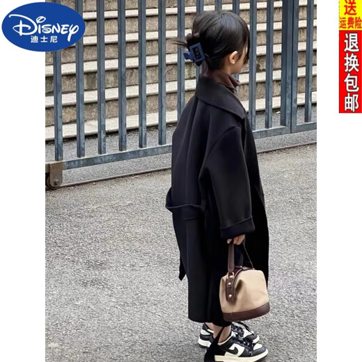 Disney (DISNEY) manteau en laine pour fille manteau en laine mi-long 2024 automne et hiver nouveau style épaissi manteau polyvalent tendance noir 150 cm