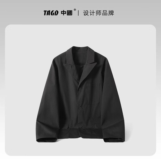 TAGD中國 简约通勤日常暗格休闲西服男2025秋季新款潮牌宽松百搭外套 黑色 L