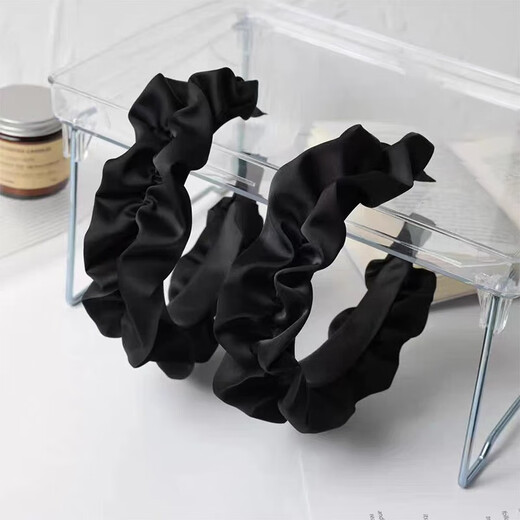 Meng Keduo high skull black pleated headband women's hairpin face wash headband small wide edge versatile high-end headband wrinkled headband black