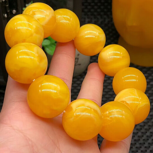 DL 1998 natural beeswax floating flower old chicken oil yellow boys and girls round bead couple amber bracelet old beeswax diameter 20mm bracelet for men